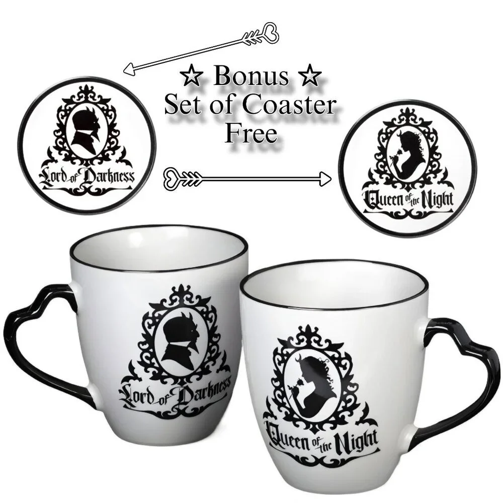 Alchemy Gothic ✦ Queen & Lord Mug Set ✦ Fine Bone China Black & White Feline NWT